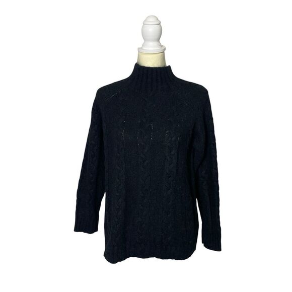 Northcrest Rabbit Hair/Lambs Wool Blend Black Cable Knit Turtleneck Sweater XL - Picture 1 of 14